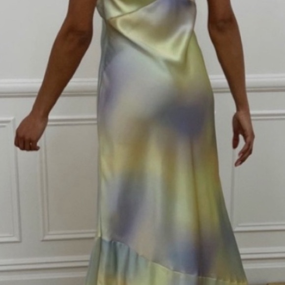 NWT WeWoreWhat Midi Slip Dress in Silky Chartreuse Watercolor - Picture 5 of 10